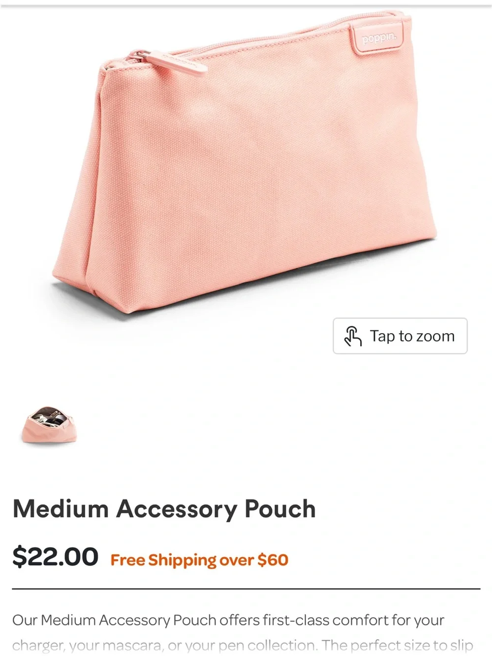 Poppin Medium Blush Pink Zip Cosmetic Pouch Like New!